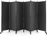 6-Panel Folding Room Divider, 1.72m Rolling Privacy Screen with Lockable Wheels, Portable Wall Divider and Separator, Freestanding Privacy Protection for Living Room, Bedroom, Office