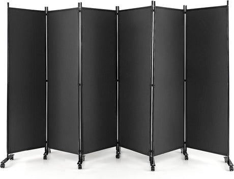 6-Panel Folding Room Divider, 1.72m Rolling Privacy Screen with Lockable Wheels, Portable Wall Divider and Separator, Freestanding Privacy Protection for Living Room, Bedroom, Office