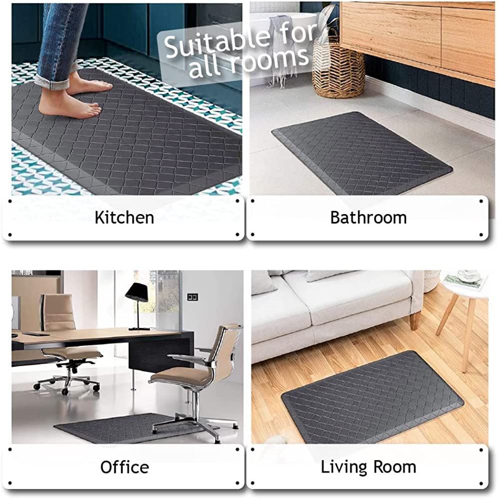 2PCS Kitchen Rugs & Mats Sets (152x44cm - 71x44cm), Kitchen Floor Mats Non Slip Anti Fatigue for Indoor and Outdoor Mats, Office Bathroom Bedroom Home Office Bar Floor Door Rubber Mat (Grey)