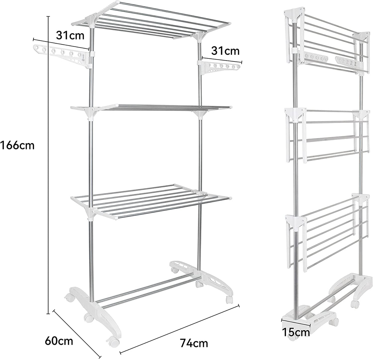 Clothes Airer Drying Rack Extra Large 3 Tier Clothes Drying Rail Foldable