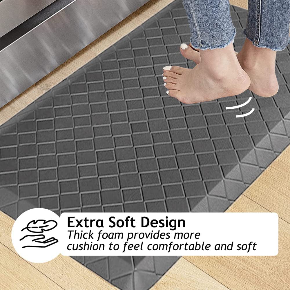 2PCS Kitchen Rugs & Mats Sets (152x44cm - 71x44cm), Kitchen Floor Mats Non Slip Anti Fatigue for Indoor and Outdoor Mats, Office Bathroom Bedroom Home Office Bar Floor Door Rubber Mat (Grey)