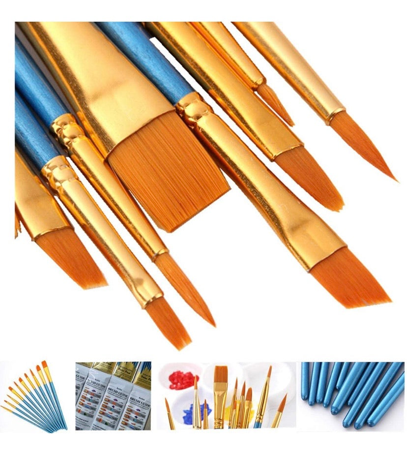 10 Pieces Paint Brush Set Professional Paint Brushes Artist for Watercolour Oil Acrylic Painting (1-Pack)