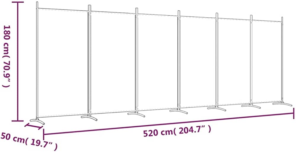 6-Panel Room Divider Living Room Bedroom Partition Privacy Protection Screen Room Separator Folding Dressing Wall White Fabric