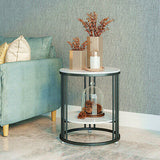 2-Tier Black Marble Side Table Round Coffee Table Nightstand Jewellery Storage