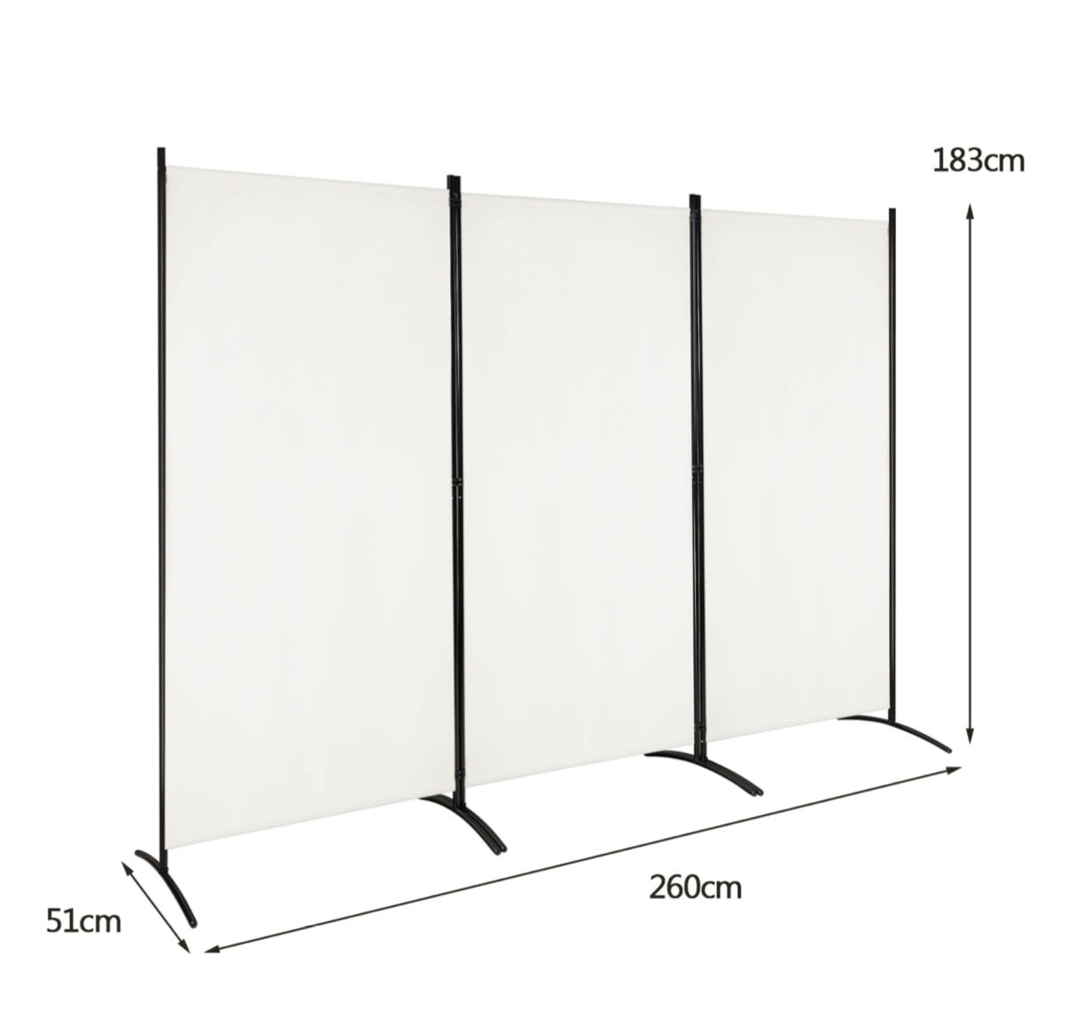 3-Panel Room Divider Folding Privacy Screen with Hinges Steel Base Wood