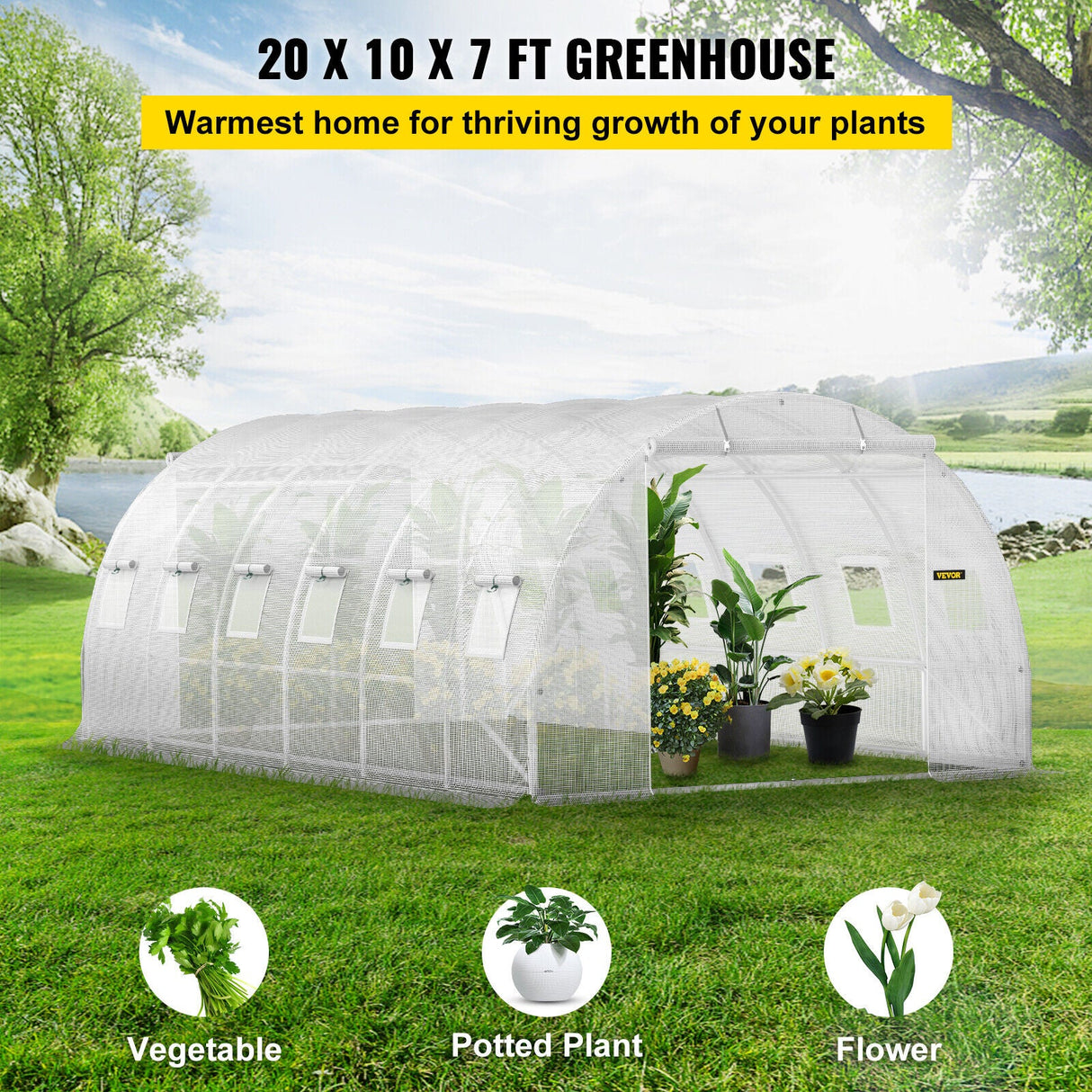 Walk-in Tunnel Greenhouse Galvanized Frame & Waterproof 20x10x7ft