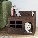 Rustic Wood Cat House Pet Dog Bed Shelf w/ Mat Sofa End Side Table Stand Storage