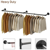 Super Long Garment Rail Industrial Vintage Pipe Clothes Rack Wall Floating Shelf