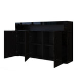 Modern 3 Doors Buffet Sideboard Cabinet High Gloss Cupboard w/Free RGB LED BK