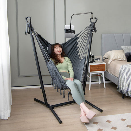 Hammock Chair with Stand Height Adjustable Hanging Chair Indoor & Outdoor Gray