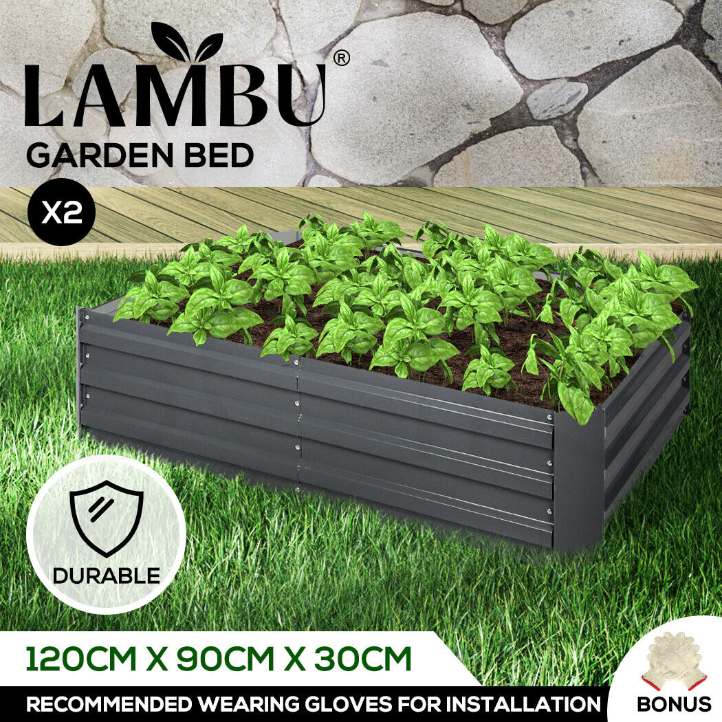 Garden Bed Planter Coated Steel Beds 120x90x30cm Rectangular Veggies x2