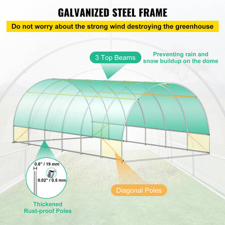 Walk-in Tunnel Greenhouse Galvanized Frame & Waterproof 20x10x7ft