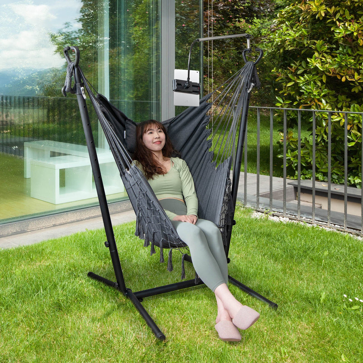 Hammock Chair with Stand Height Adjustable Hanging Chair Indoor & Outdoor Gray