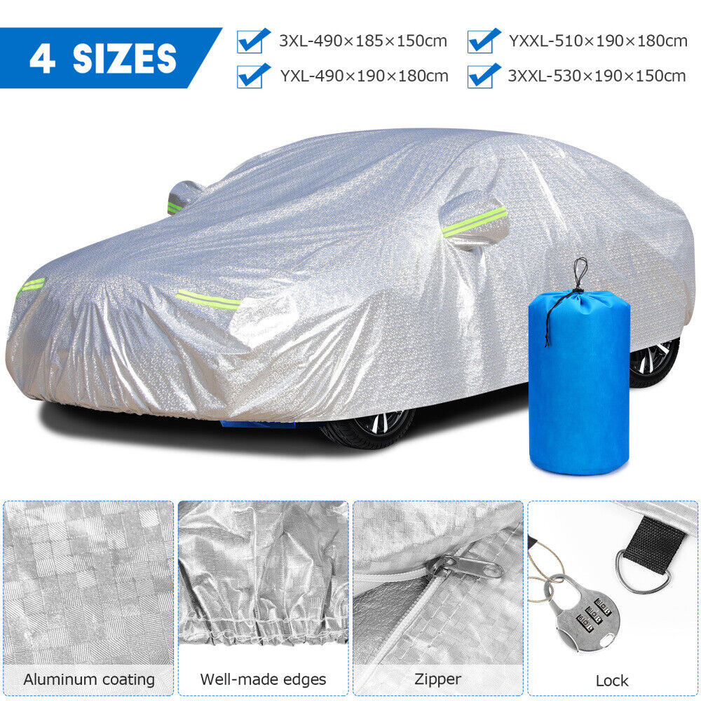 6 Layer Car Cover Waterproof Aluminum UV Dust Hail Resitant Universal 4 Size