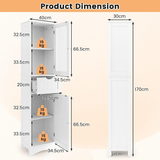 Freestanding Storage Cabinet, 170 Cm Tall Slim Bathroom Cabinet with 2 Adjustabl