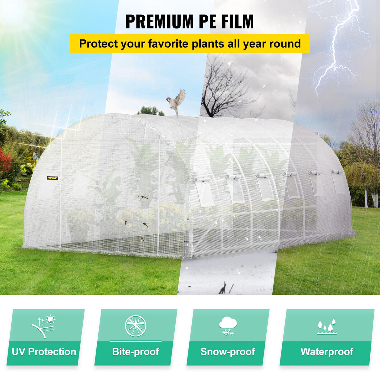 Walk-in Tunnel Greenhouse Galvanized Frame & Waterproof 20x10x7ft