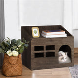 Rustic Wood Cat House Pet Dog Bed Shelf w/ Mat Sofa End Side Table Stand Storage