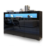 Modern 3 Doors Buffet Sideboard Cabinet High Gloss Cupboard w/Free RGB LED BK