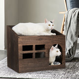 Rustic Wood Cat House Pet Dog Bed Shelf w/ Mat Sofa End Side Table Stand Storage