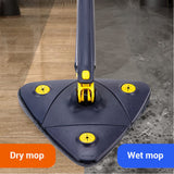 Rotatable Adjustable Cleaning Mop, 360ｰ Triangle Microfiber Mop with Long Handle, Wet and Dry Mop for Floor Cleaning Telescopic Spin Home Mop with 2 Replaceable Cloth