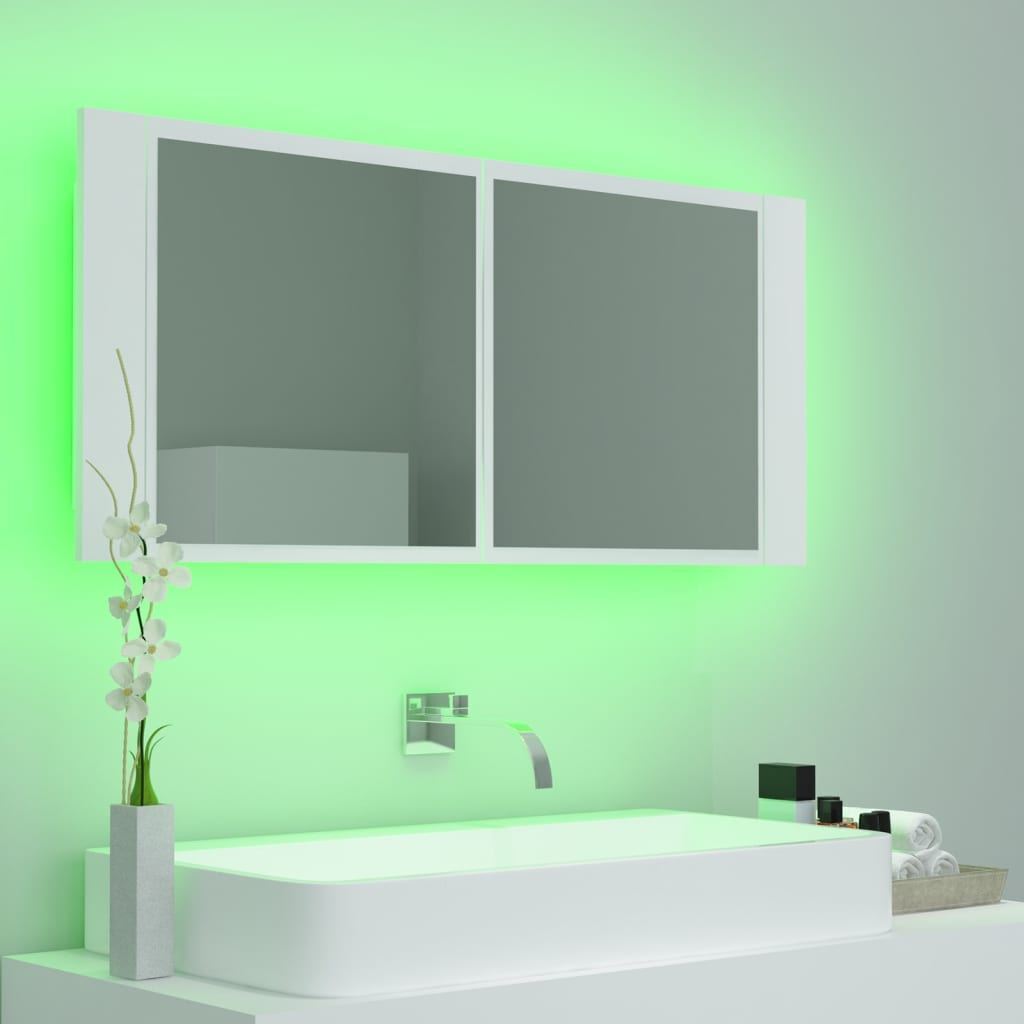 Bathroom Mirrored Cabinet With LED Light Wall Vanity Storage Organizer Furniture