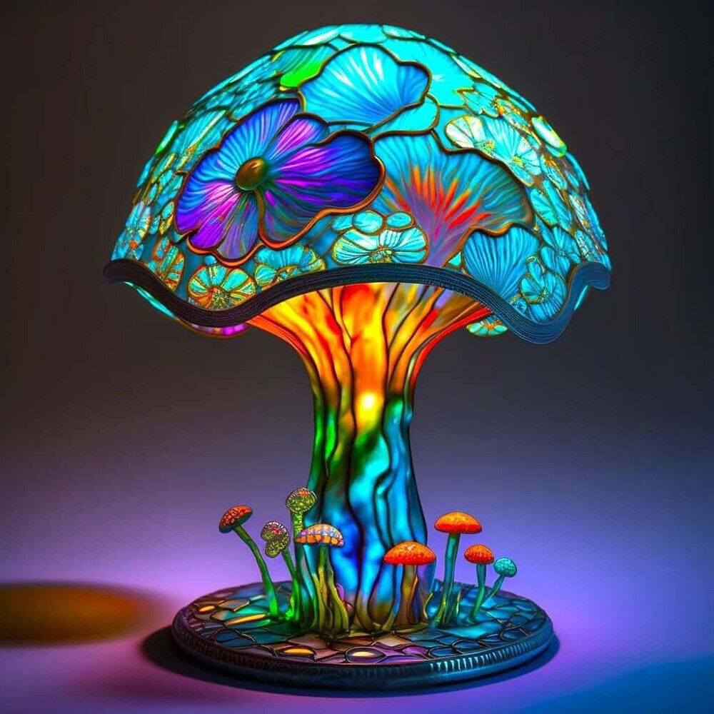 Painting Glass Mushroom Table Lamps Bohemian Resin Table Lamp Night Light Decor