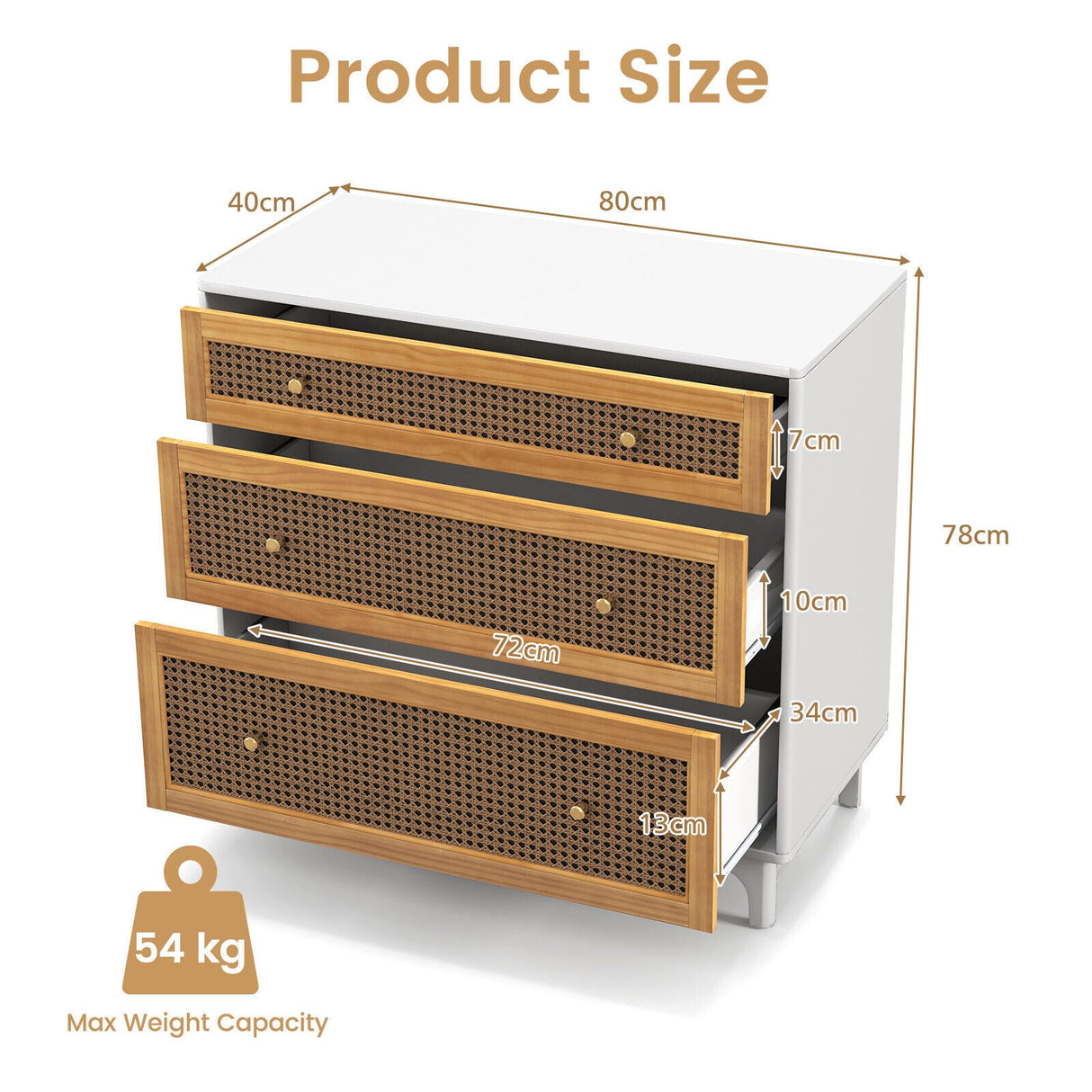 Modern 3-Drawer Dresser with Anti-toppling Device White & Brown