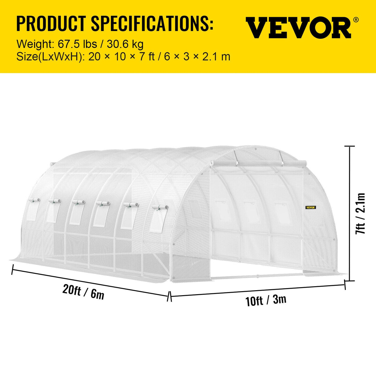 Walk-in Tunnel Greenhouse Galvanized Frame & Waterproof 20x10x7ft