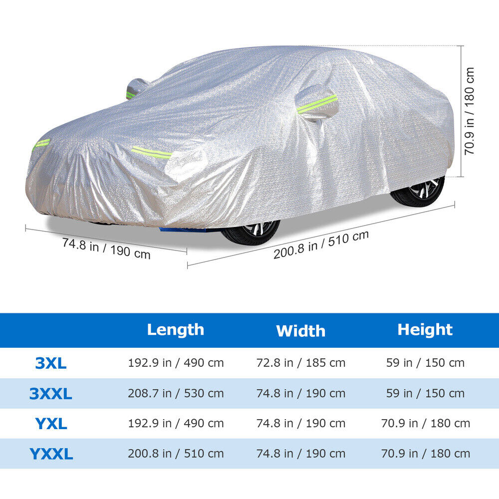 6 Layer Car Cover Waterproof Aluminum UV Dust Hail Resitant Universal 4 Size