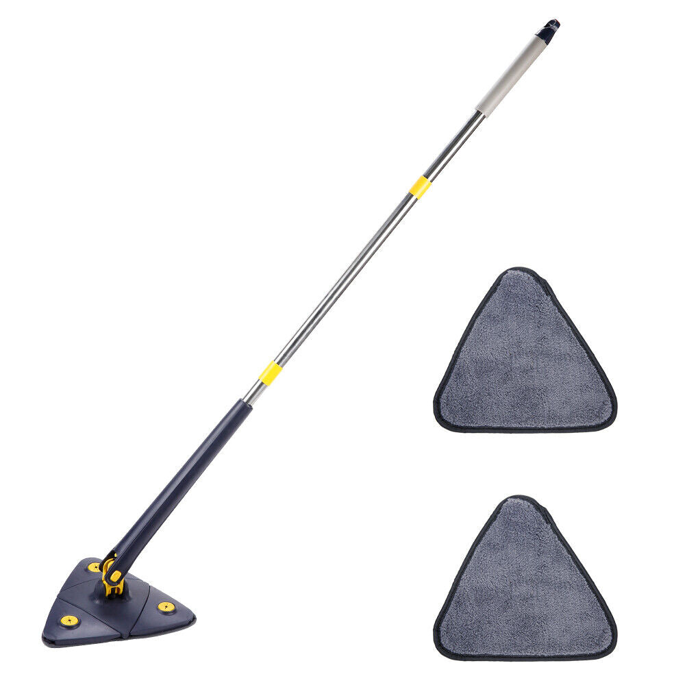 Rotatable Adjustable Cleaning Mop, 360ｰ Triangle Microfiber Mop with Long Handle, Wet and Dry Mop for Floor Cleaning Telescopic Spin Home Mop with 2 Replaceable Cloth