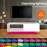 Coffee Table LED Lights High Gloss Storage Drawer Living Room White