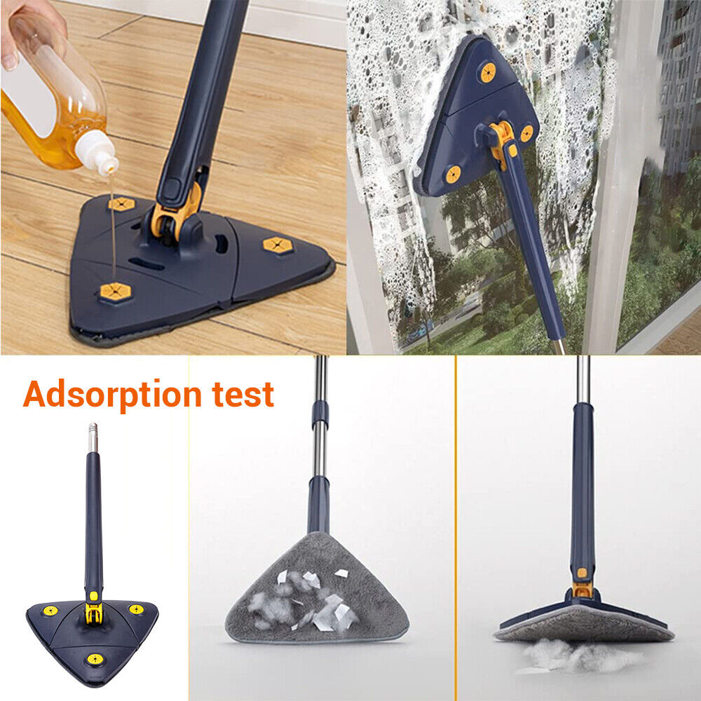 Rotatable Adjustable Cleaning Mop, 360ｰ Triangle Microfiber Mop with Long Handle, Wet and Dry Mop for Floor Cleaning Telescopic Spin Home Mop with 2 Replaceable Cloth