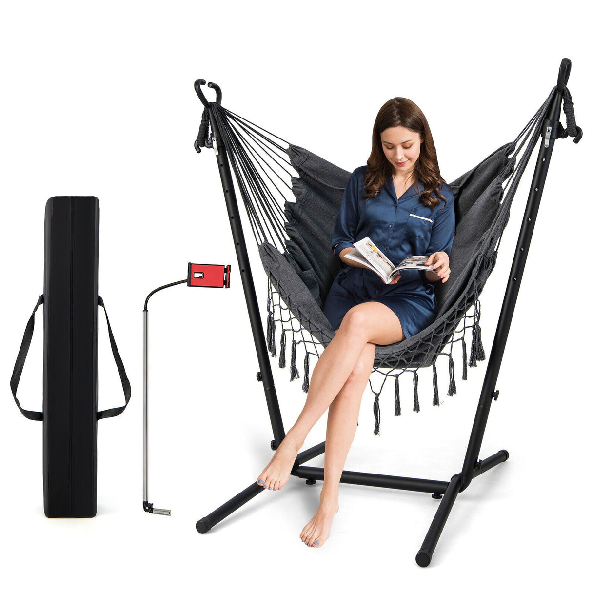 Hammock Chair with Stand Height Adjustable Hanging Chair Indoor & Outdoor Gray