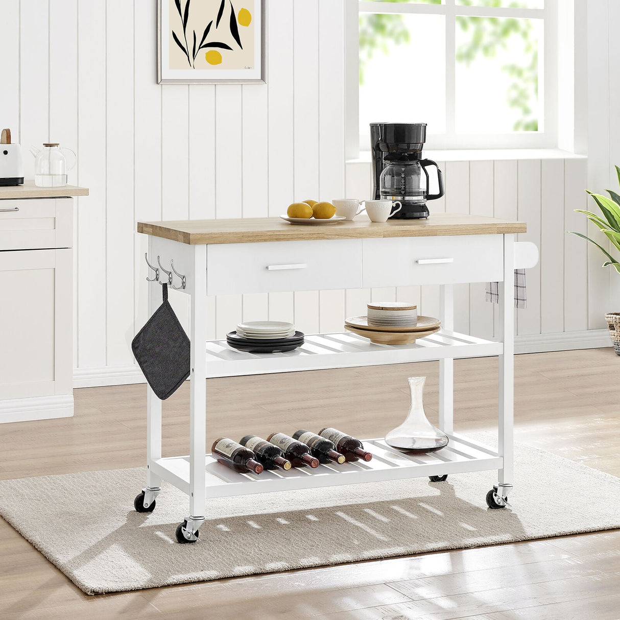 Kitchen Island Trolley With Open Shelves - White