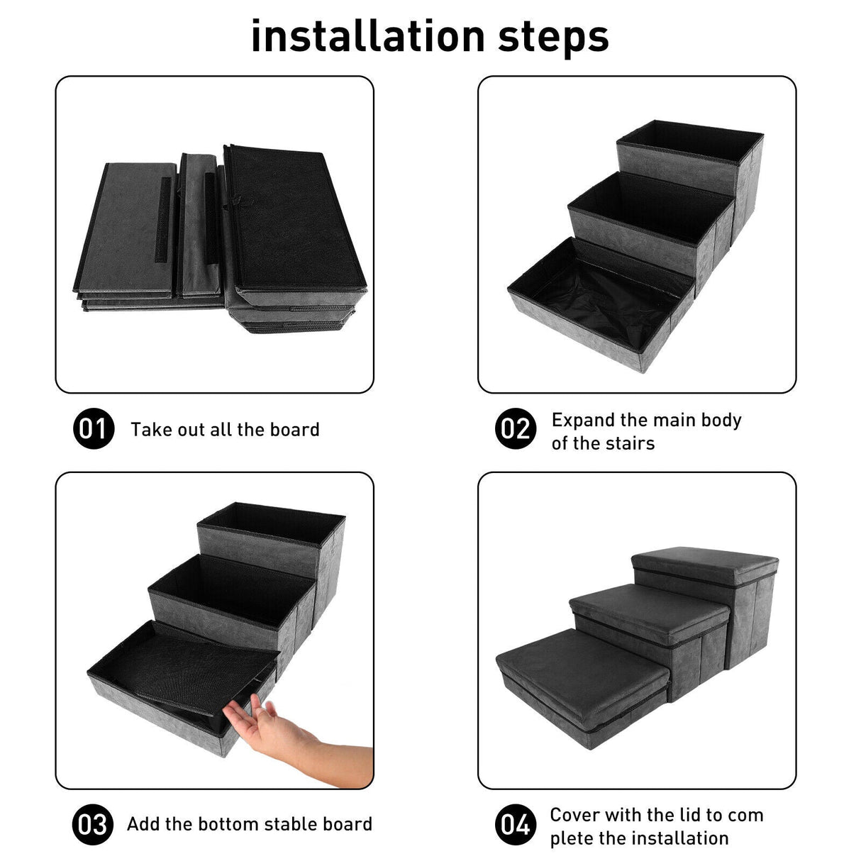 Folding Pet Stairs 3 Steps Dogs Stair Pet Storage Stepper for High Beds, Couch