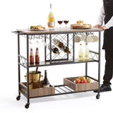 3-Tier Bar Serving Cart Rolling Trolley with Wine Grid Glass Holder 300LBS