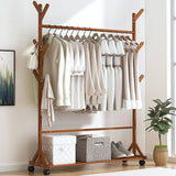 Portable Clothes Rack Coat Garment Stand Bamboo Rail Hanger Airer Closet - Wood