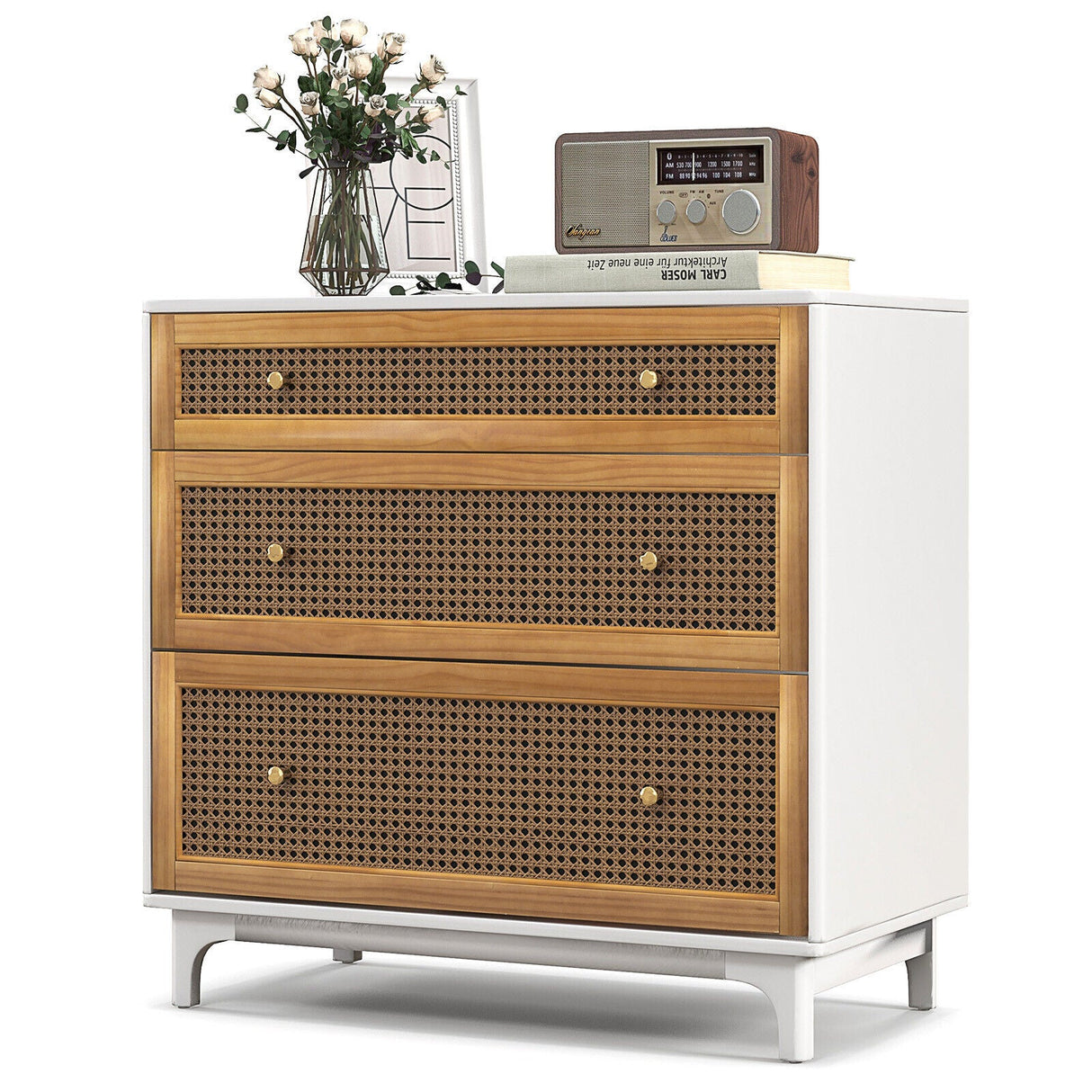 Modern 3-Drawer Dresser with Anti-toppling Device White & Brown