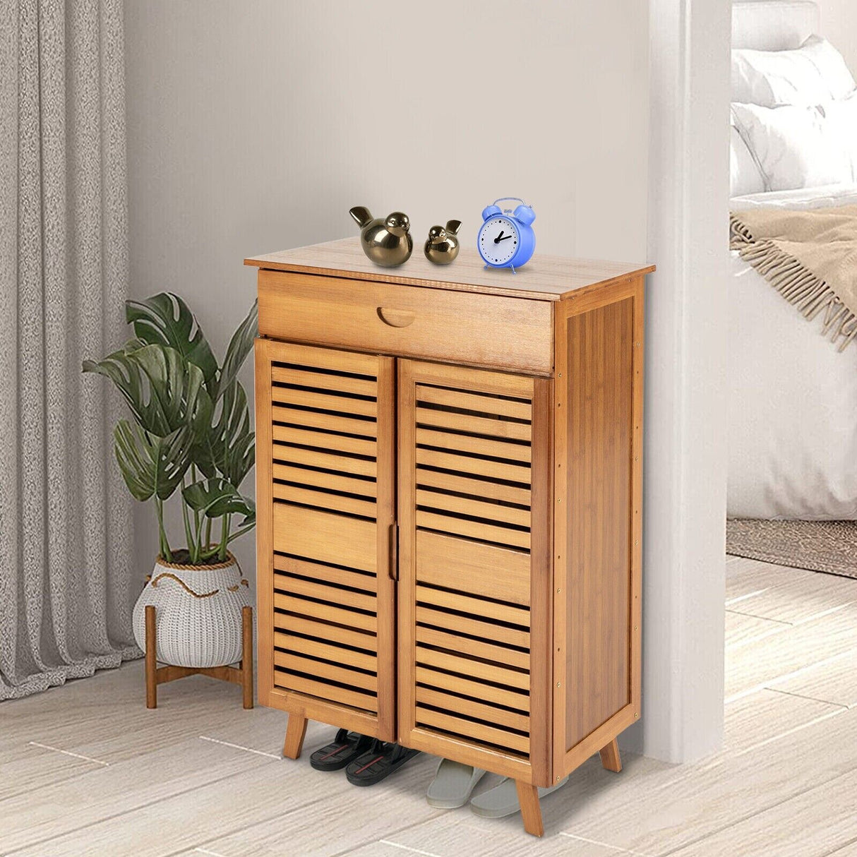 Wooden Bamboo Shoe Cabinet Shoe Rack Cupboard Pantry Shelf Organizer 5 T 63cm