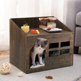 Rustic Wood Cat House Pet Dog Bed Shelf w/ Mat Sofa End Side Table Stand Storage